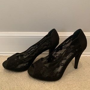 Black Lace Open-Toe Heels